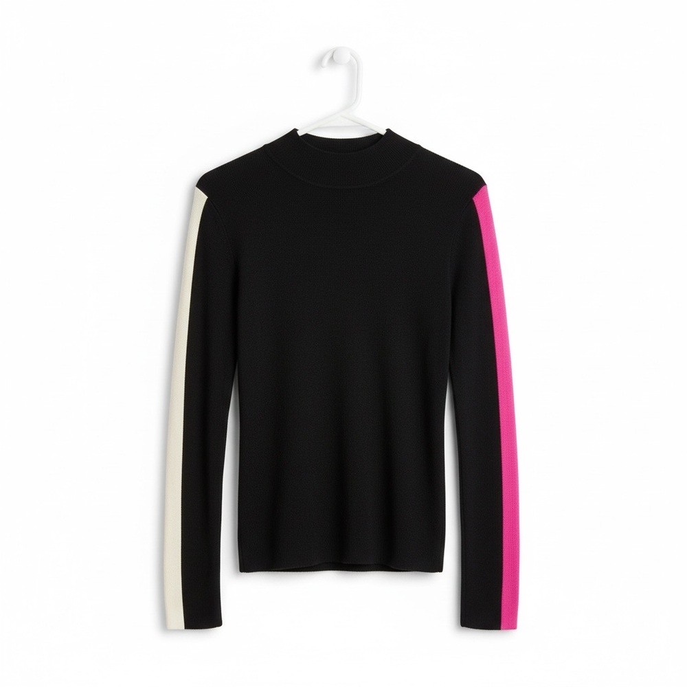 Bar III Black Sweater with Pink and White Accents